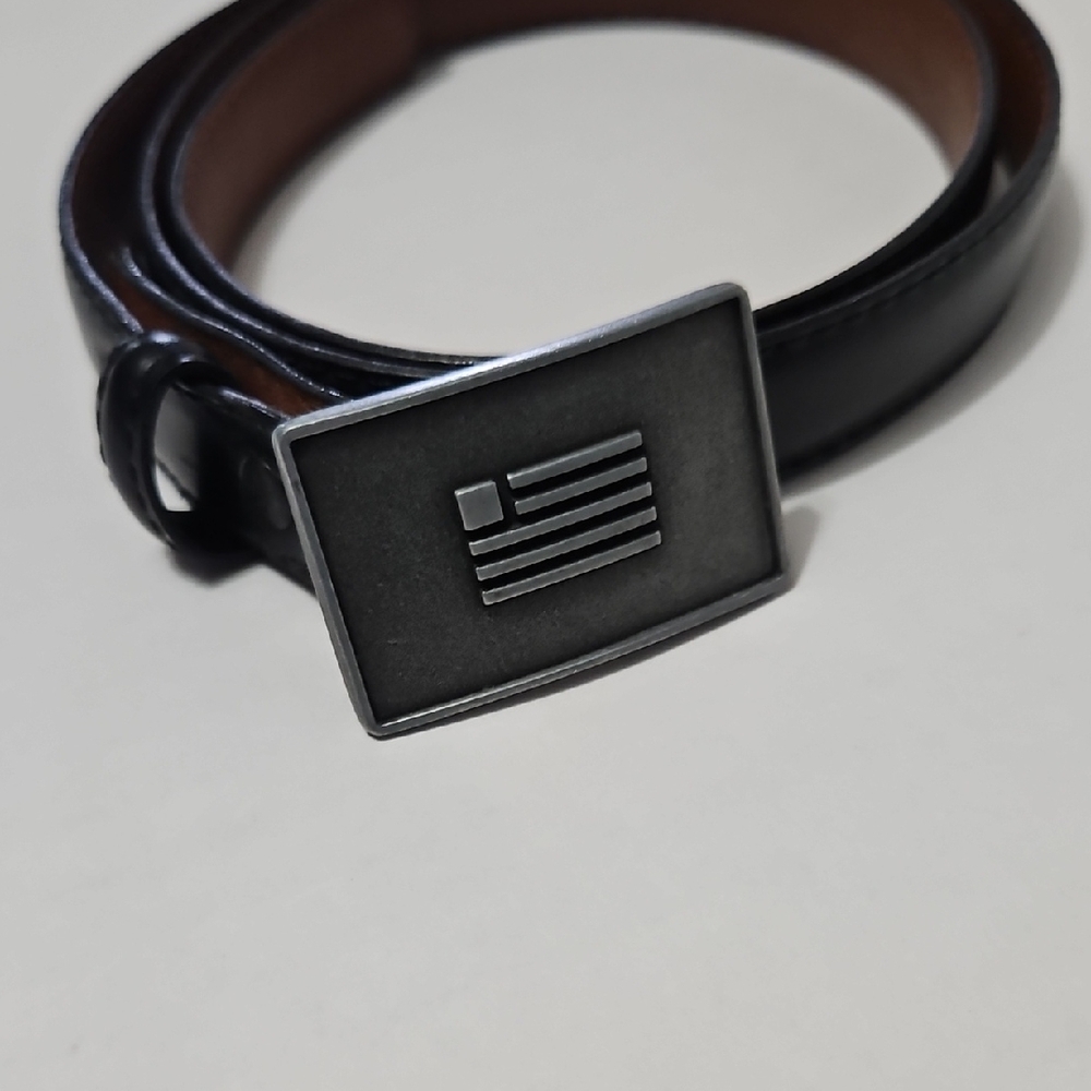 Black Genuine Leather Belt with Silver Buckle Size M 29